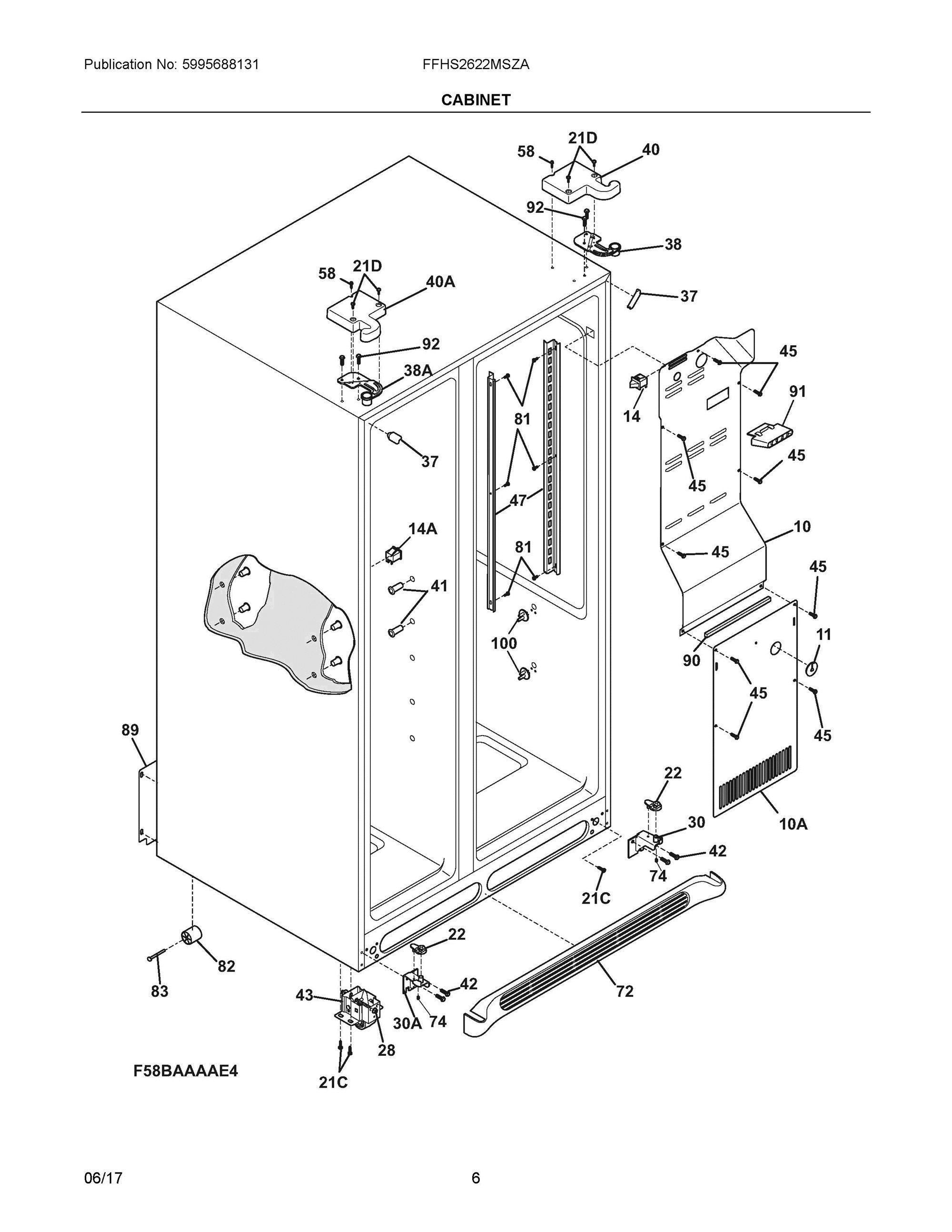 04 - CABINET Diagram and Parts List for FFHS2622MSZA  Frigidaire Refrigerator