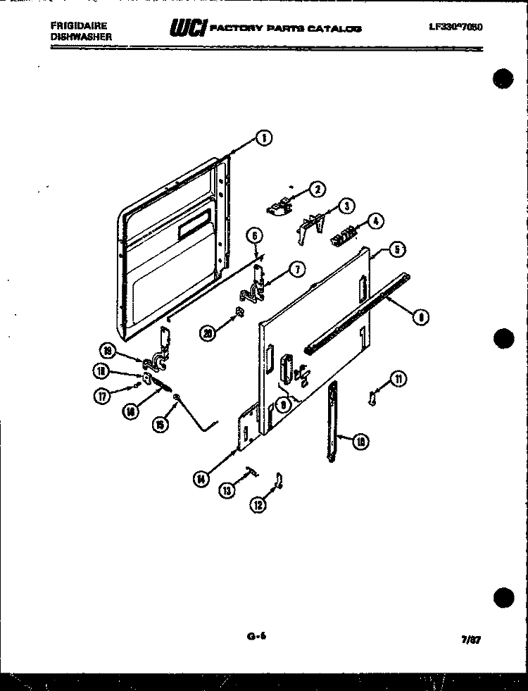 DOOR PARTS Diagram and Parts List for DWSF500EW  Frigidaire Dishwasher