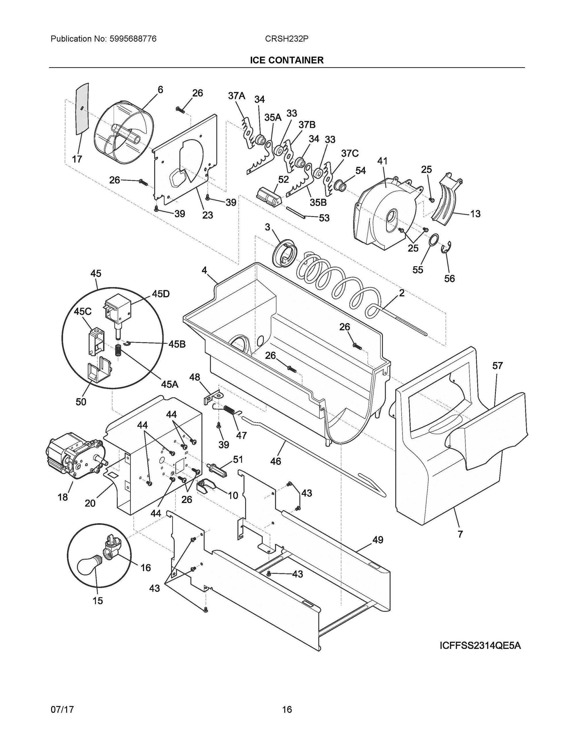 09 - ICE CONTAINER Diagram and Parts List for CRSH232PBFA  Frigidaire Refrigerator