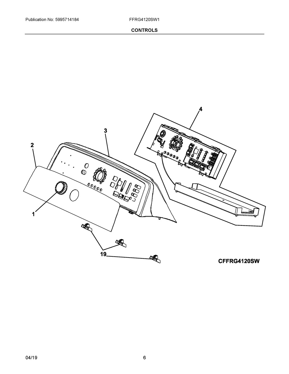 Controls Diagram and Parts List for FFRG4120SW1  Frigidaire Dryer