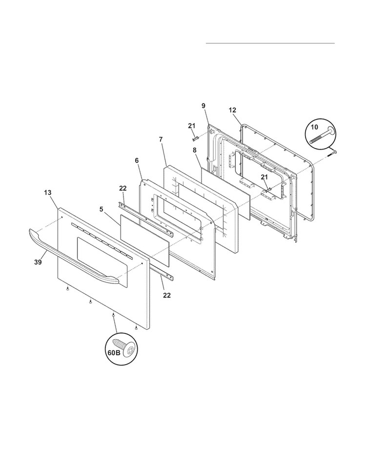 Door Diagram and Parts List for FFEF3011LWE  Frigidaire Range