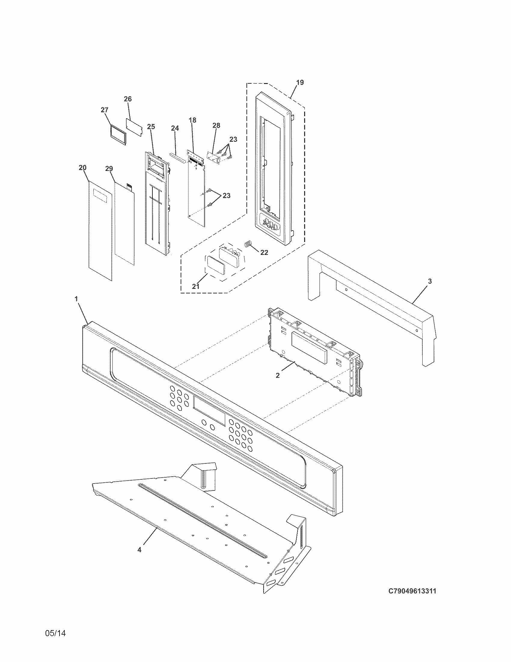 Control Panel Diagram and Parts List for 79049612312  Kenmore Microwave