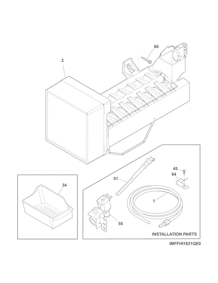 Ice Maker Diagram and Parts List for 25370603413  Kenmore Refrigerator
