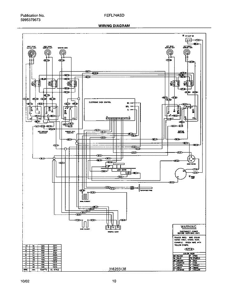 WIRING DIAGRAM Diagram and Parts List for FEFL74ASD  Frigidaire Range