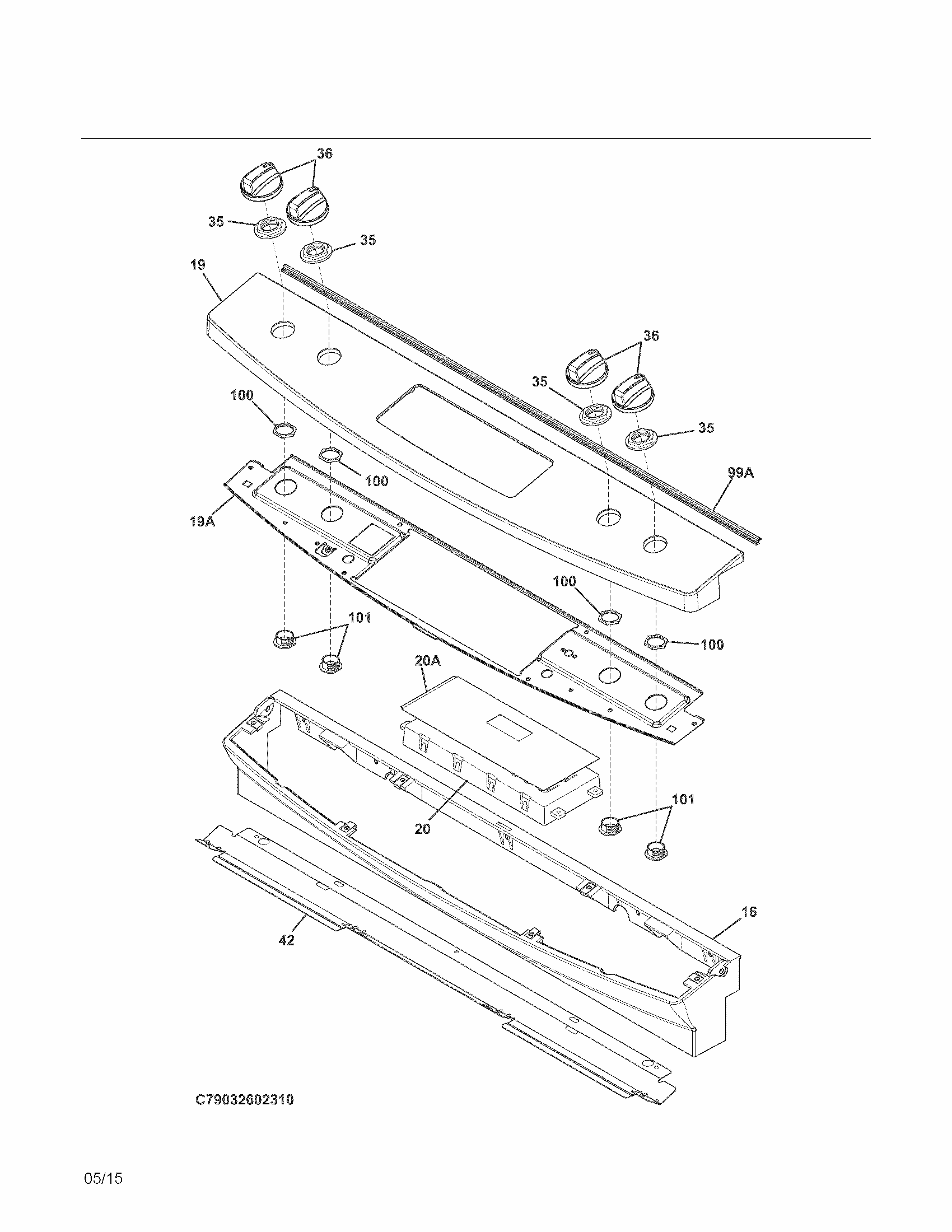 Backguard Diagram and Parts List for 79032602312  Kenmore Range