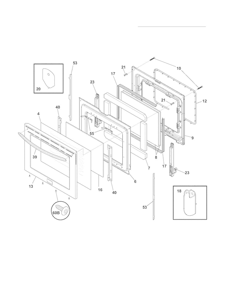 Door Diagram and Parts List for LGEF3045KFG  Frigidaire Range
