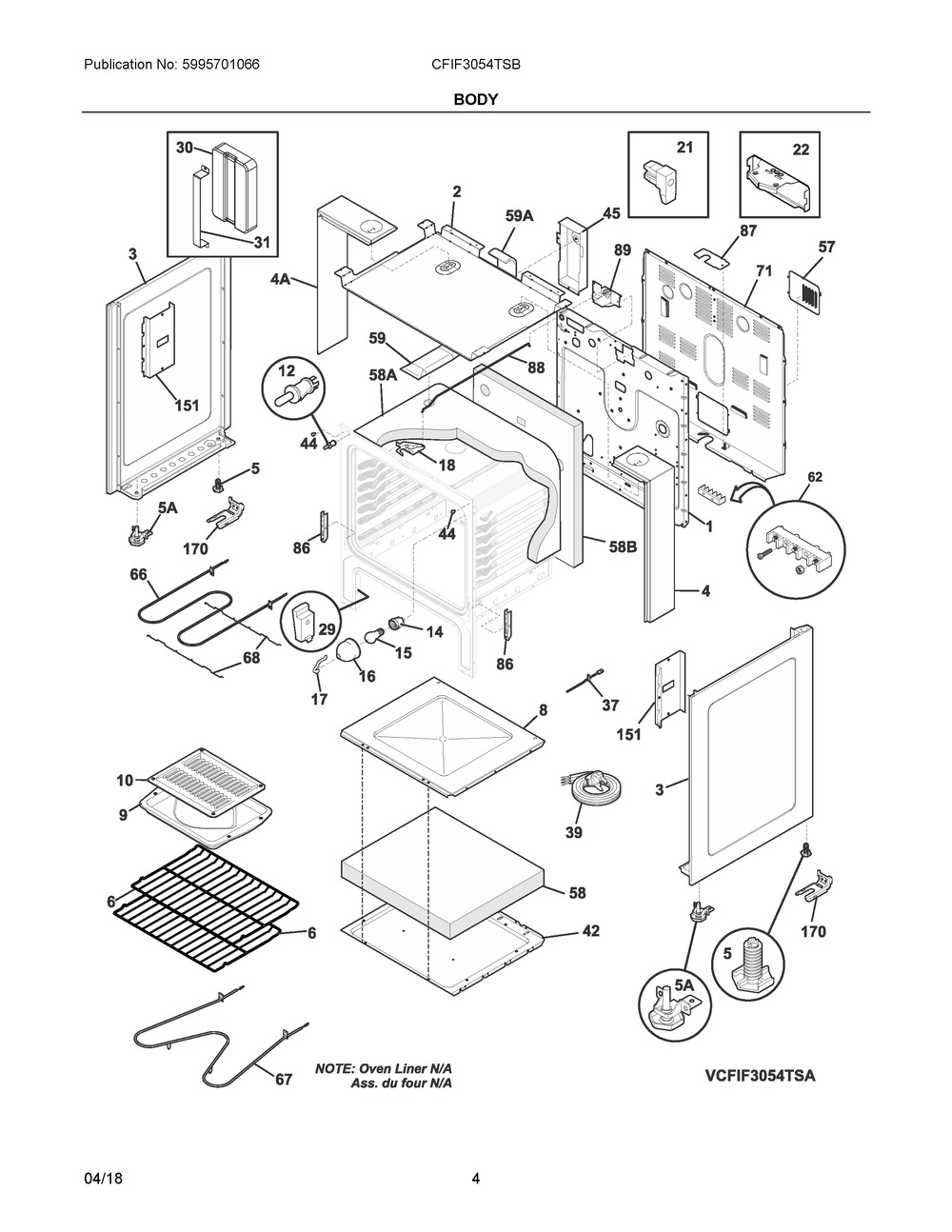 Body Diagram and Parts List for CFIF3054TSB  Frigidaire Range