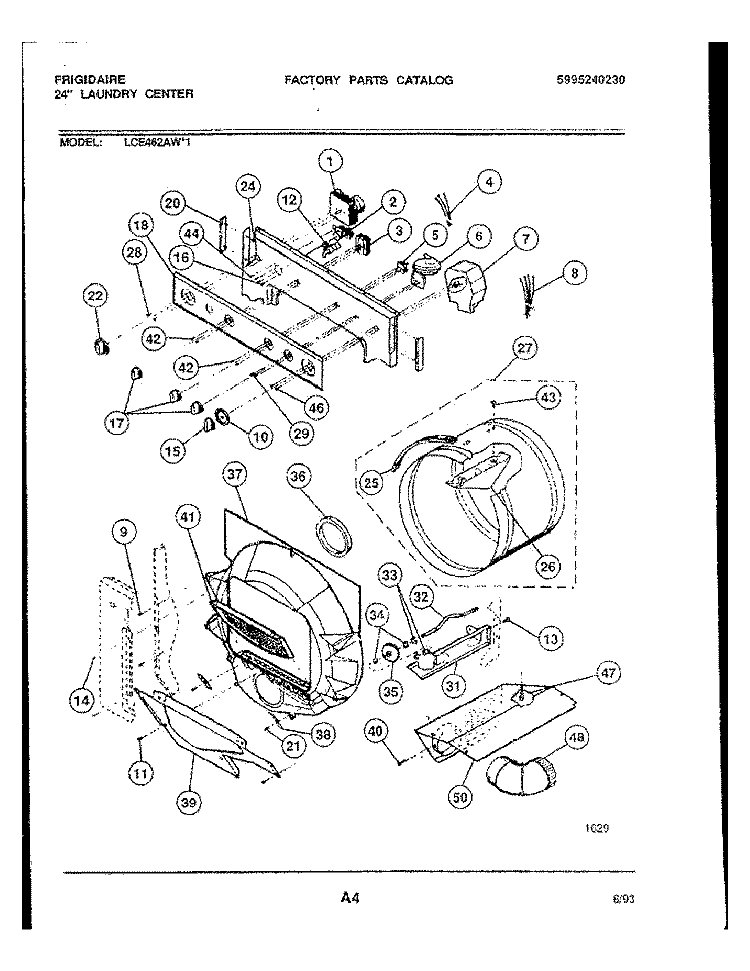 CONSOLE, CONTROL AND DRUM Diagram and Parts List for LCE462AW1  Frigidaire Washer