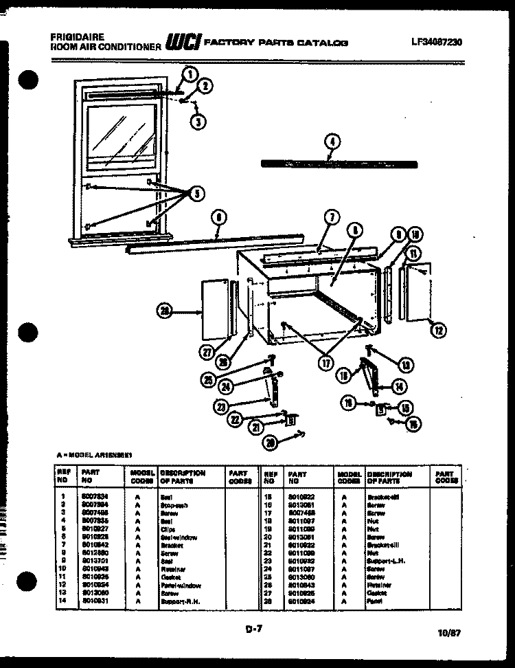 WINDOW MOUNTING PARTS Diagram and Parts List for AR18NS5E1  Frigidaire Air Conditioner