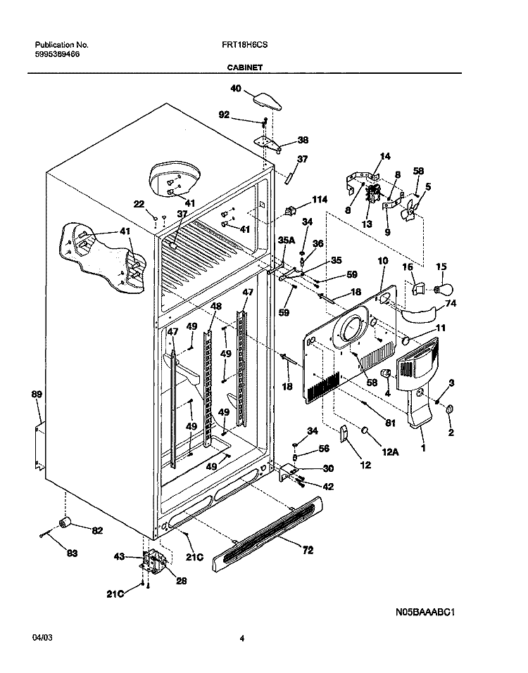 CABINET Diagram and Parts List for FRT18H6CSK0  Frigidaire Refrigerator