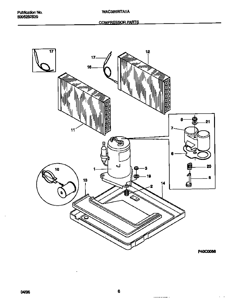 COMPRESSOR PARTS Diagram and Parts List for WAC086W7A1A  Frigidaire Air Conditioner