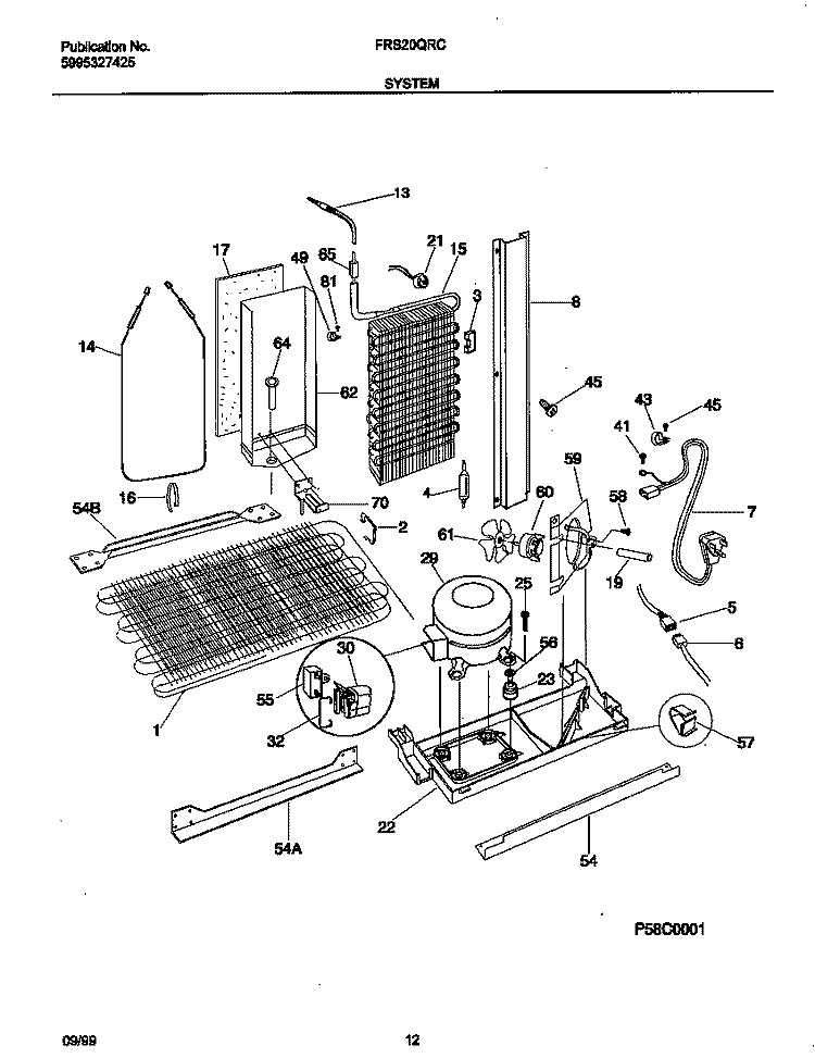 SYSTEM Diagram and Parts List for FRS20QRCD6  Frigidaire Refrigerator