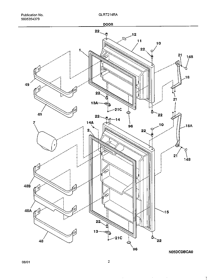 DOORS Diagram and Parts List for GLRT214RAQ0  Frigidaire Refrigerator