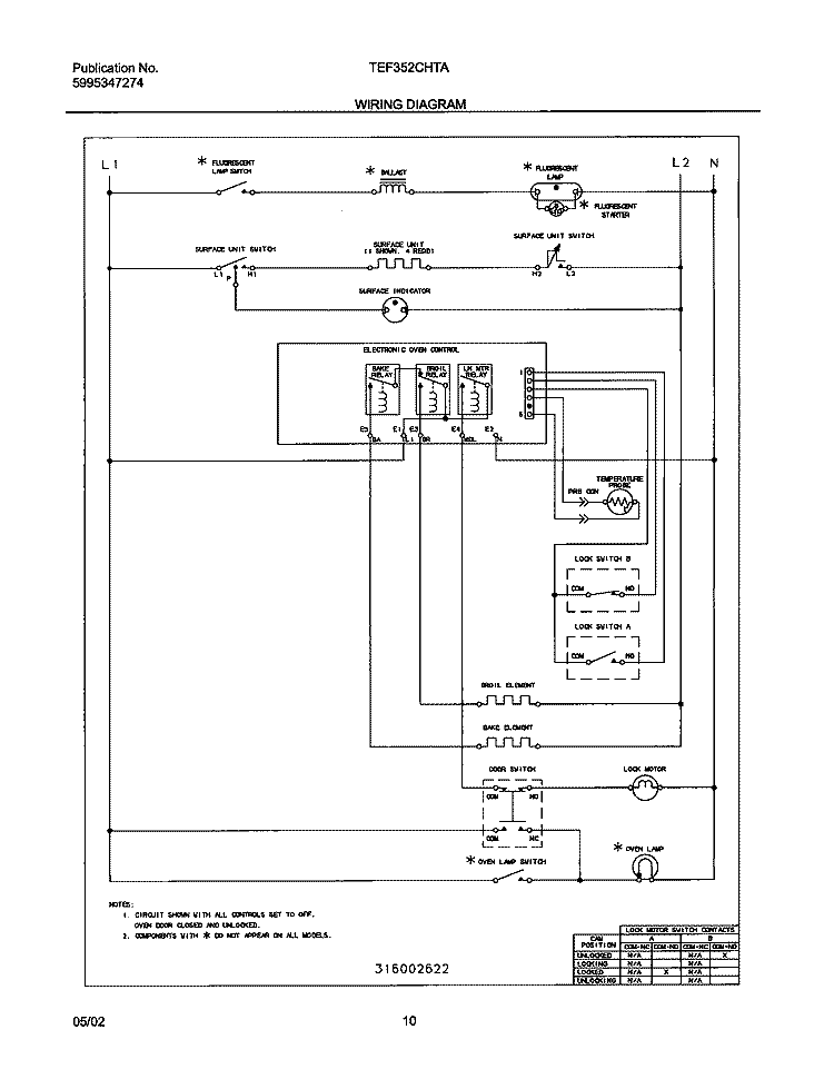 WIRING DIAGRAM Diagram and Parts List for TEF352CHTA  Tappan Range