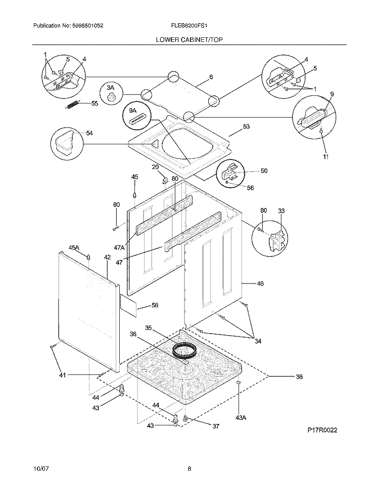 LOWER CABINET / TOP Diagram and Parts List for FLEB8200FS1  Frigidaire Washer Dryer Combo