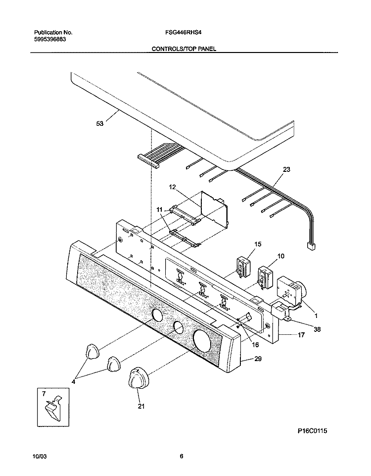 CONTROLS / TOP PANEL Diagram and Parts List for FSG446RHS4  Frigidaire Dryer