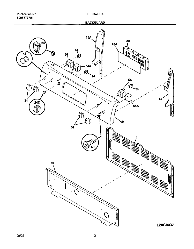 BACKGUARD Diagram and Parts List for FEF357BSA  Frigidaire Range