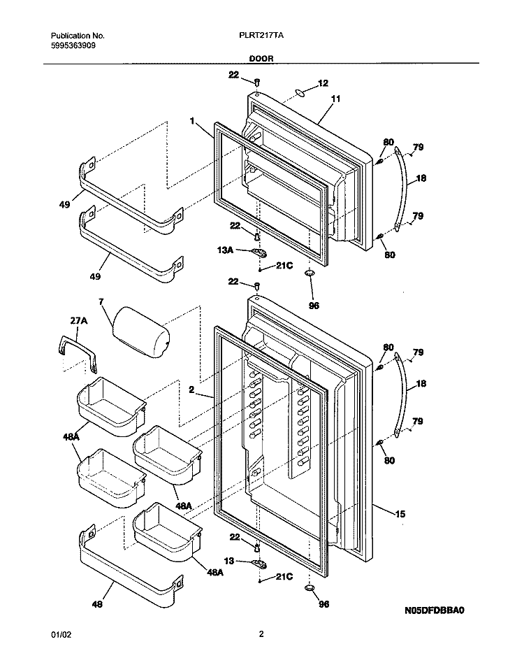 DOOR Diagram and Parts List for PLRT217TAB1  Frigidaire Refrigerator
