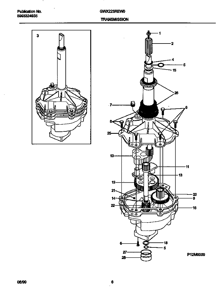P12M0009 TRANSMISSION Diagram and Parts List for GWX223REW0  Gibson Washer