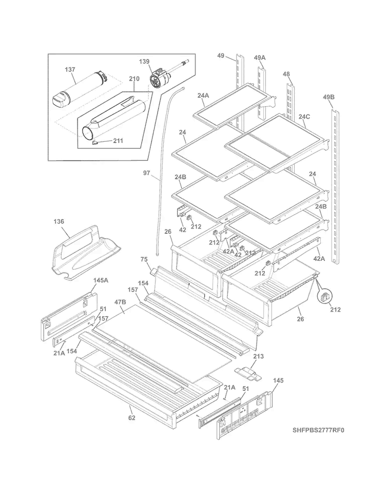 Shelves Diagram and Parts List for FPBS2777RF0  Frigidaire Refrigerator