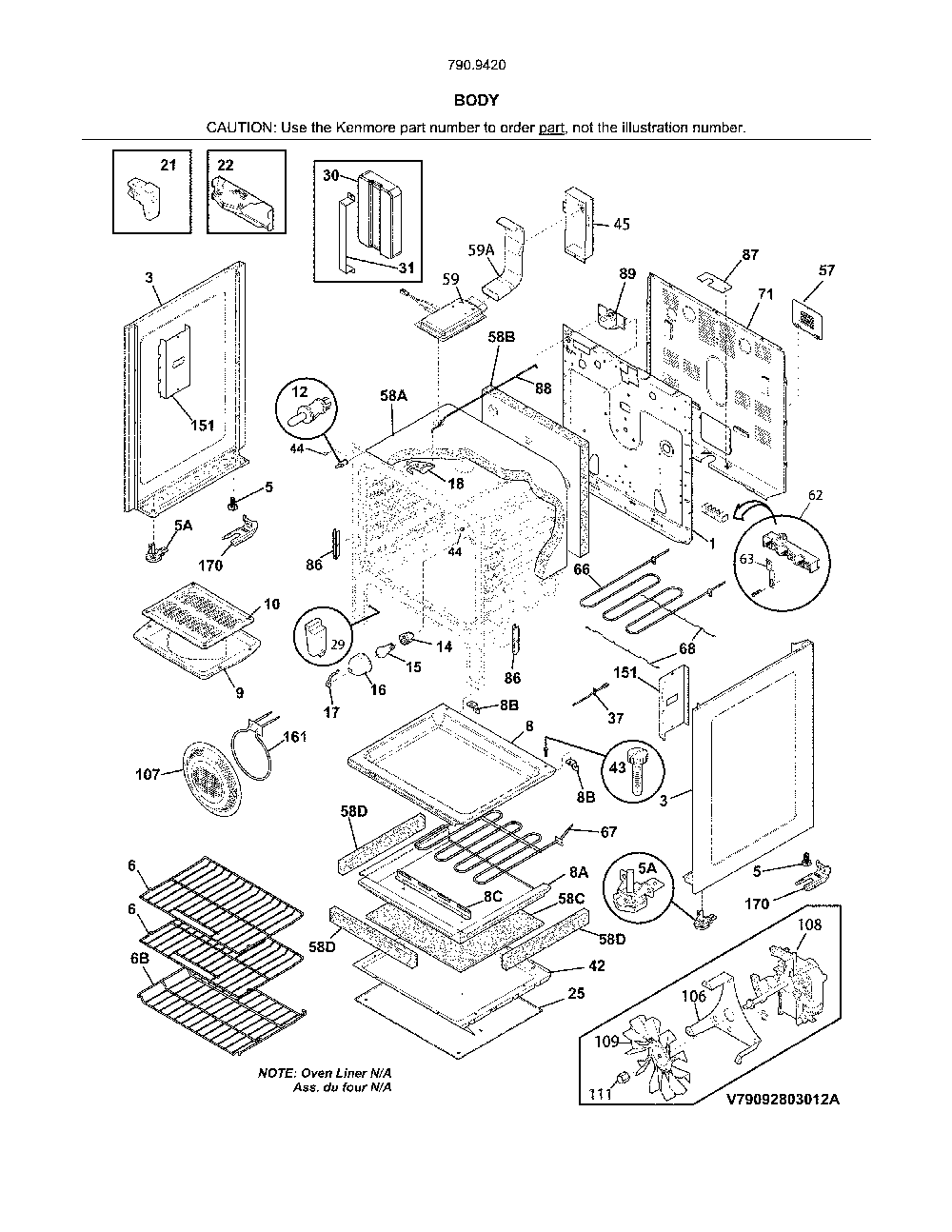 Body Diagram and Parts List for 79094202315  Kenmore Range