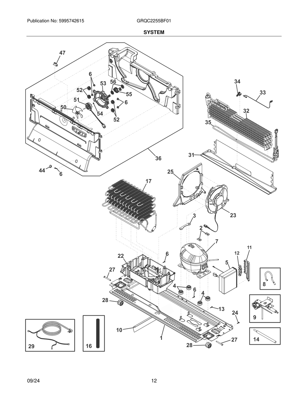 System Diagram and Parts List for GRQC2255BF01  Frigidaire Refrigerator