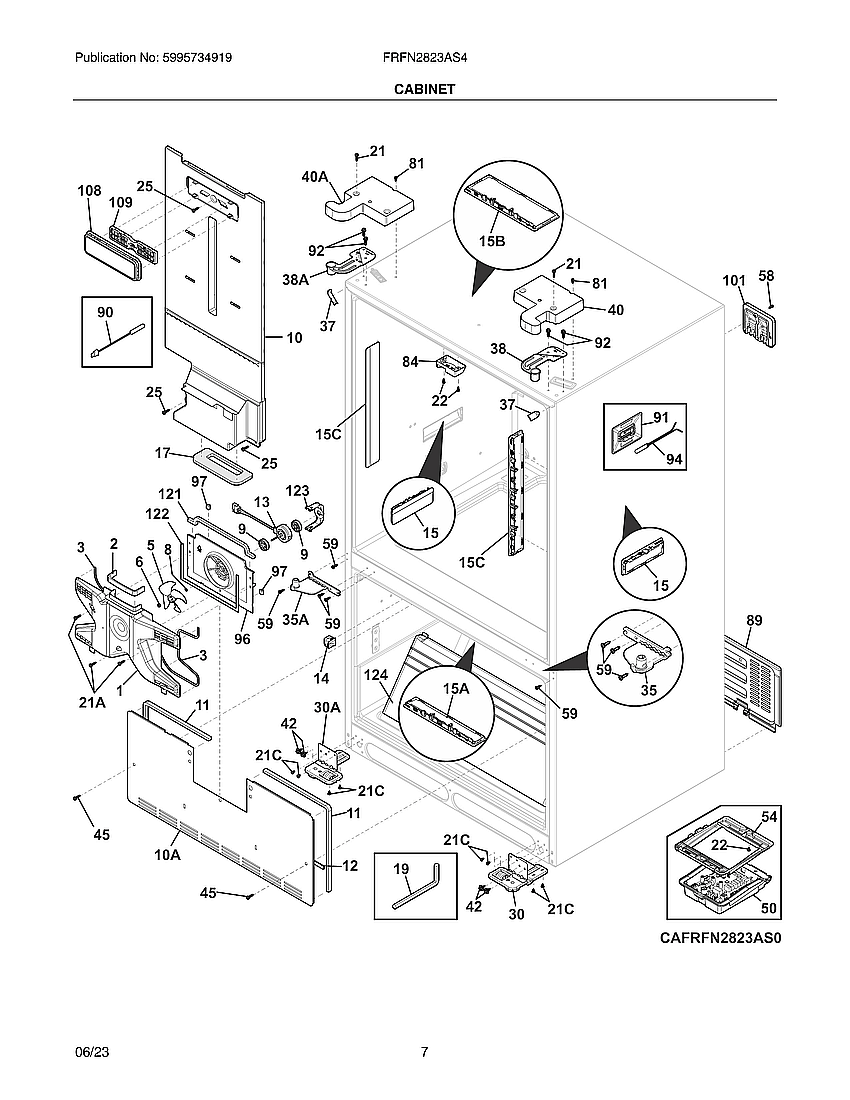 Cabinet Diagram and Parts List for FRFN2823AS4  Frigidaire Refrigerator