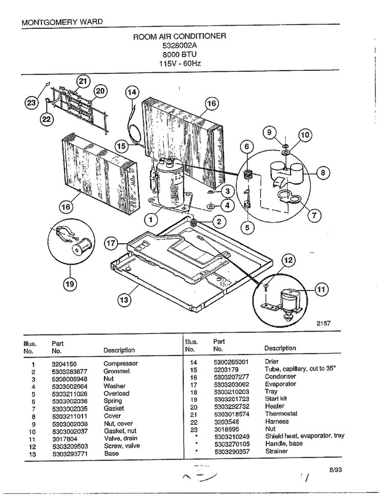 Room Air Conditioner Page 5 Diagram and Parts List for 4328002A  Frigidaire Air Conditioner