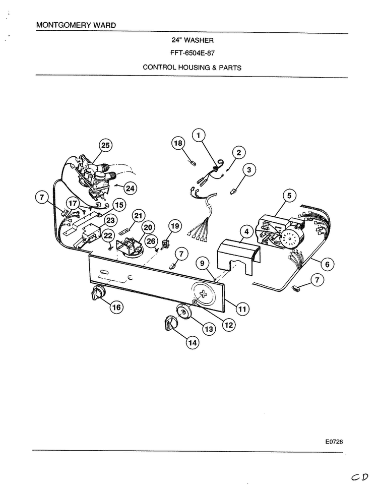 Control Housing And Parts Diagram and Parts List for 6504E  Frigidaire Washer