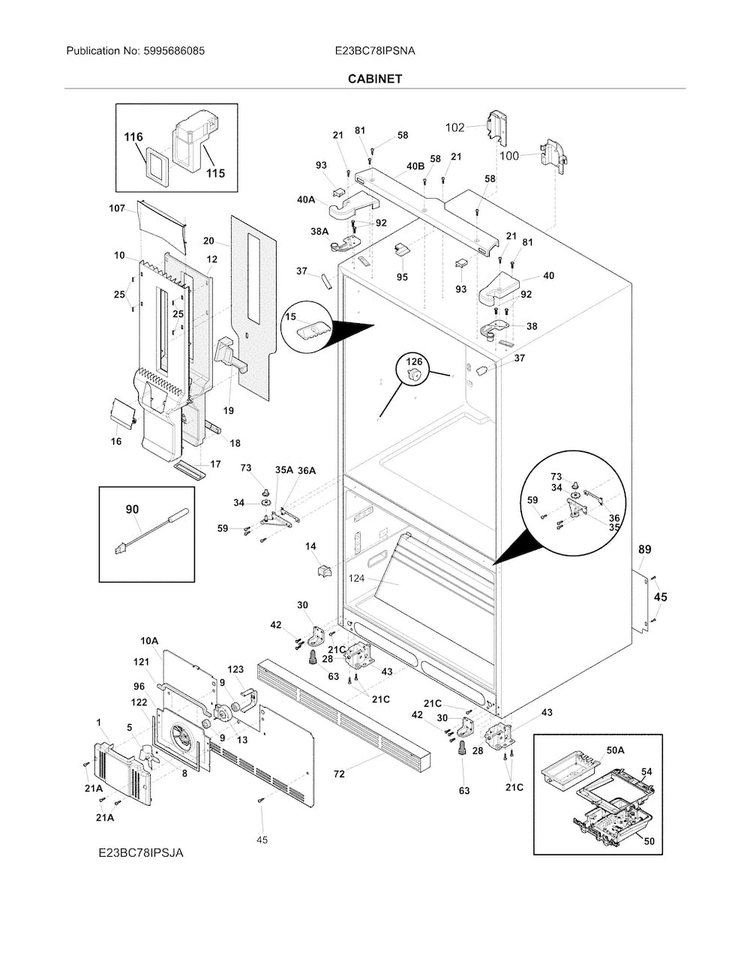 Cabinet Diagram and Parts List for E23BC78IPSNA  Electrolux Refrigerator