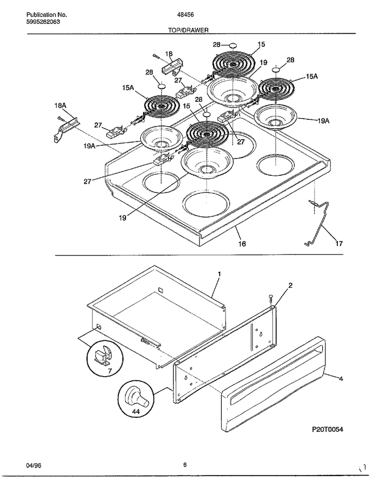 Top/drawer Diagram and Parts List for 484560A  Frigidaire Range