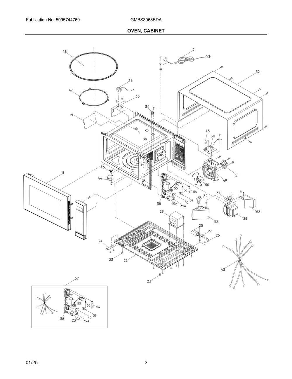 Oven, Cabinet Diagram and Parts List for GMBS3068BDA  Frigidaire Microwave