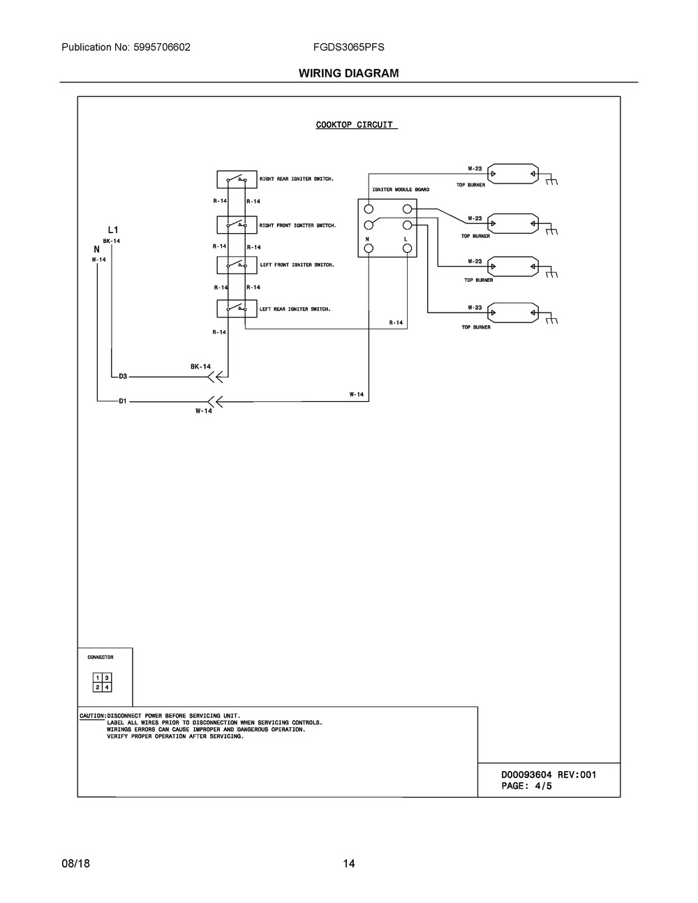 Wiring Diagram Diagram and Parts List for FGDS3065PFS  Frigidaire Range