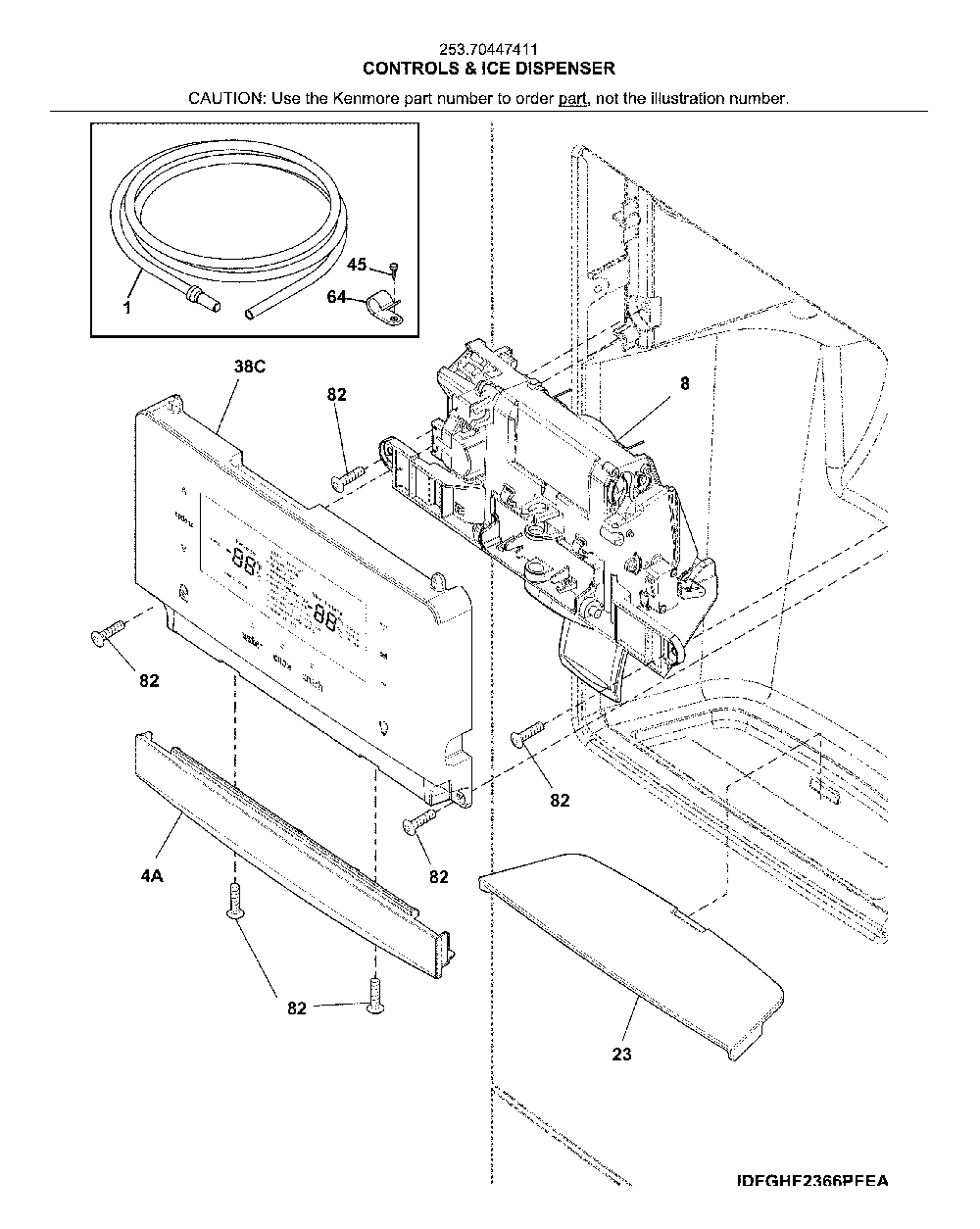 Dispenser Diagram and Parts List for 25370447411  Kenmore Refrigerator
