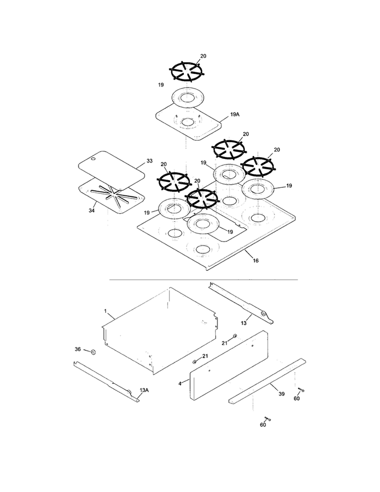 Top/drawer Diagram and Parts List for TGF657BFD5  Tappan Range