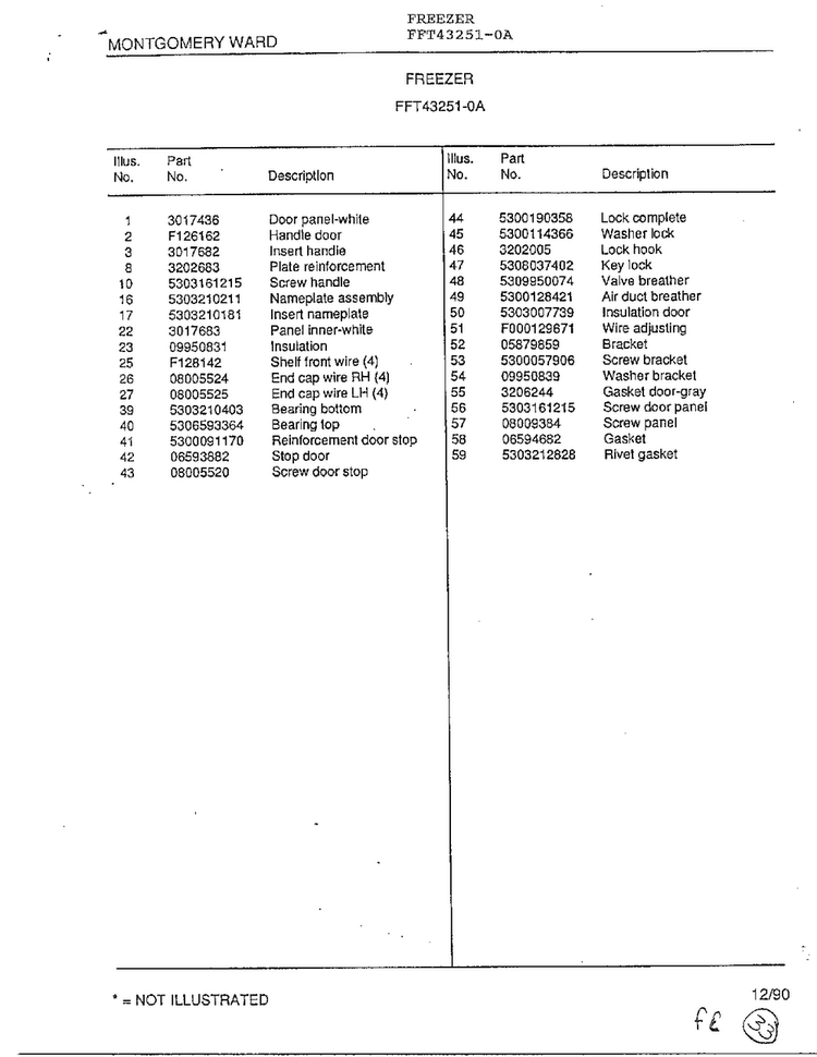Freezer Page 2 Diagram and Parts List for 43251-0A  Frigidaire Freezer