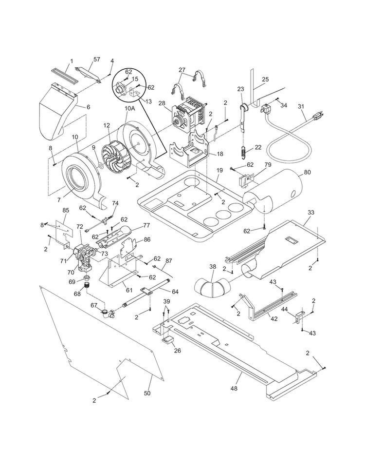 Motor/blower/belt Diagram and Parts List for 41797962700  Kenmore Washer Dryer Combo