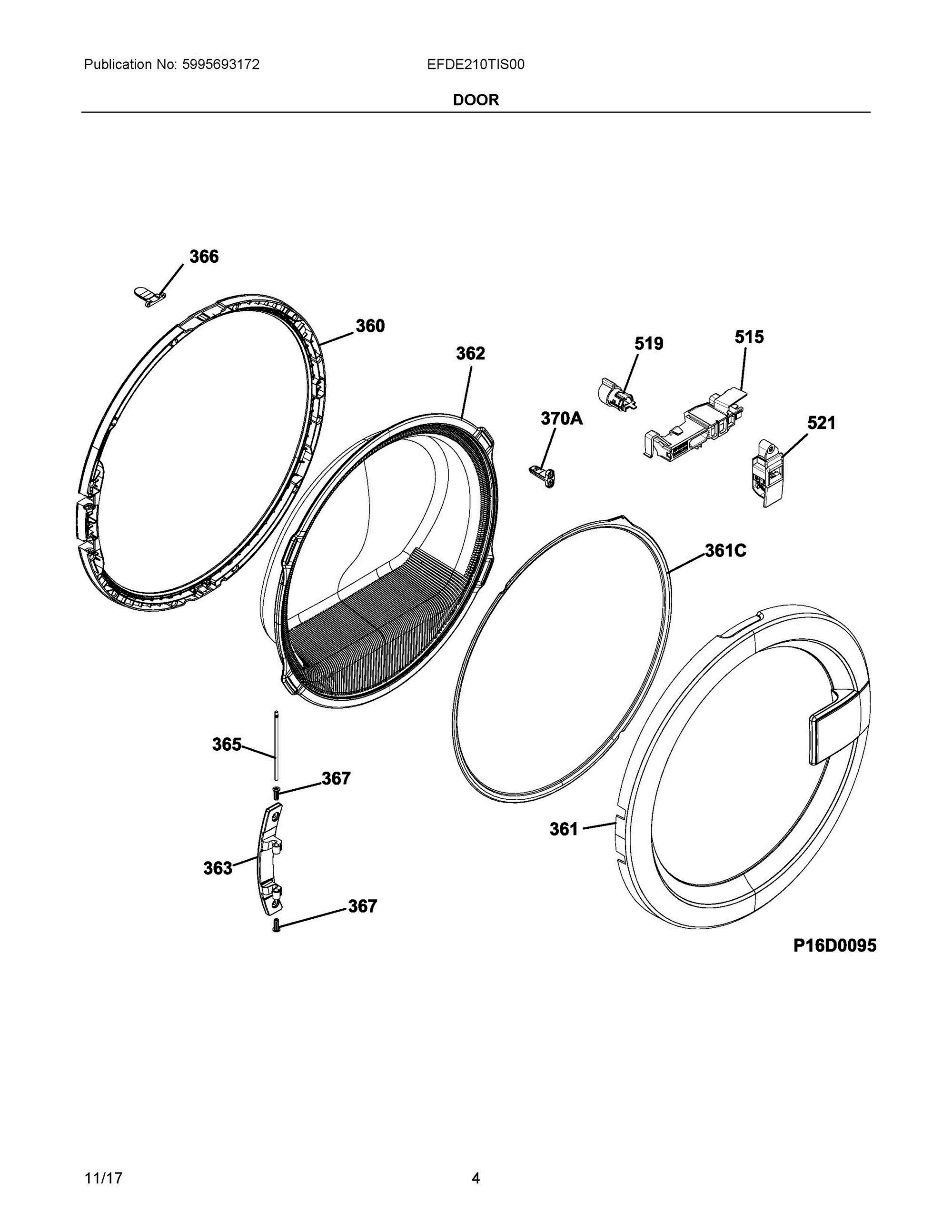 03 - DOOR Diagram and Parts List for EFDE210TIS00  Frigidaire Dryer