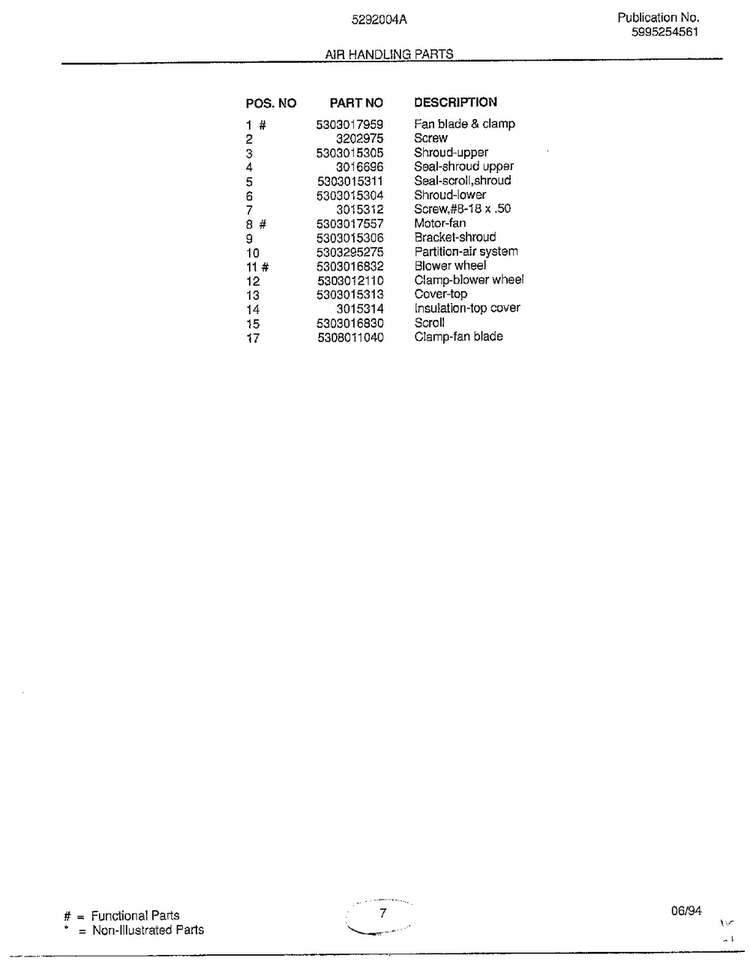 Air Handling Parts Page 2 Diagram and Parts List for 5292004A  Frigidaire Air Conditioner