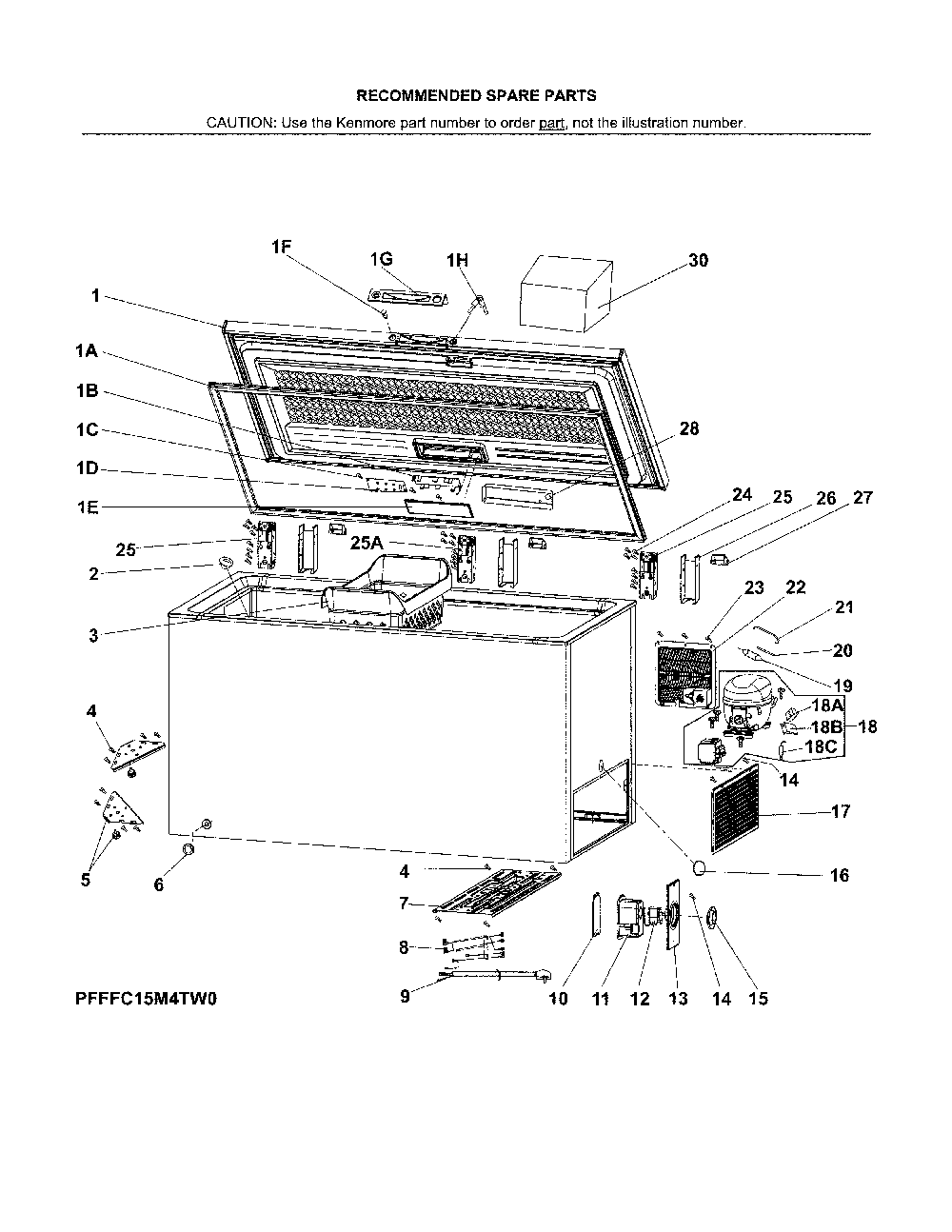 Recommended spare parts Diagram and Parts List for 25317512710  Kenmore Freezer