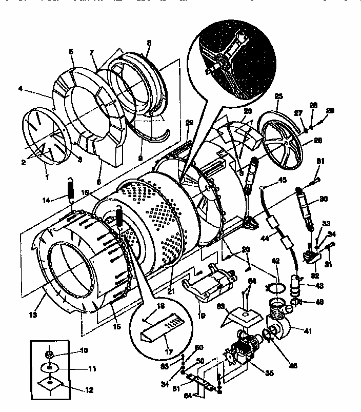 Tub And Motor Diagram and Parts List for FWT445GC  Frigidaire Washer