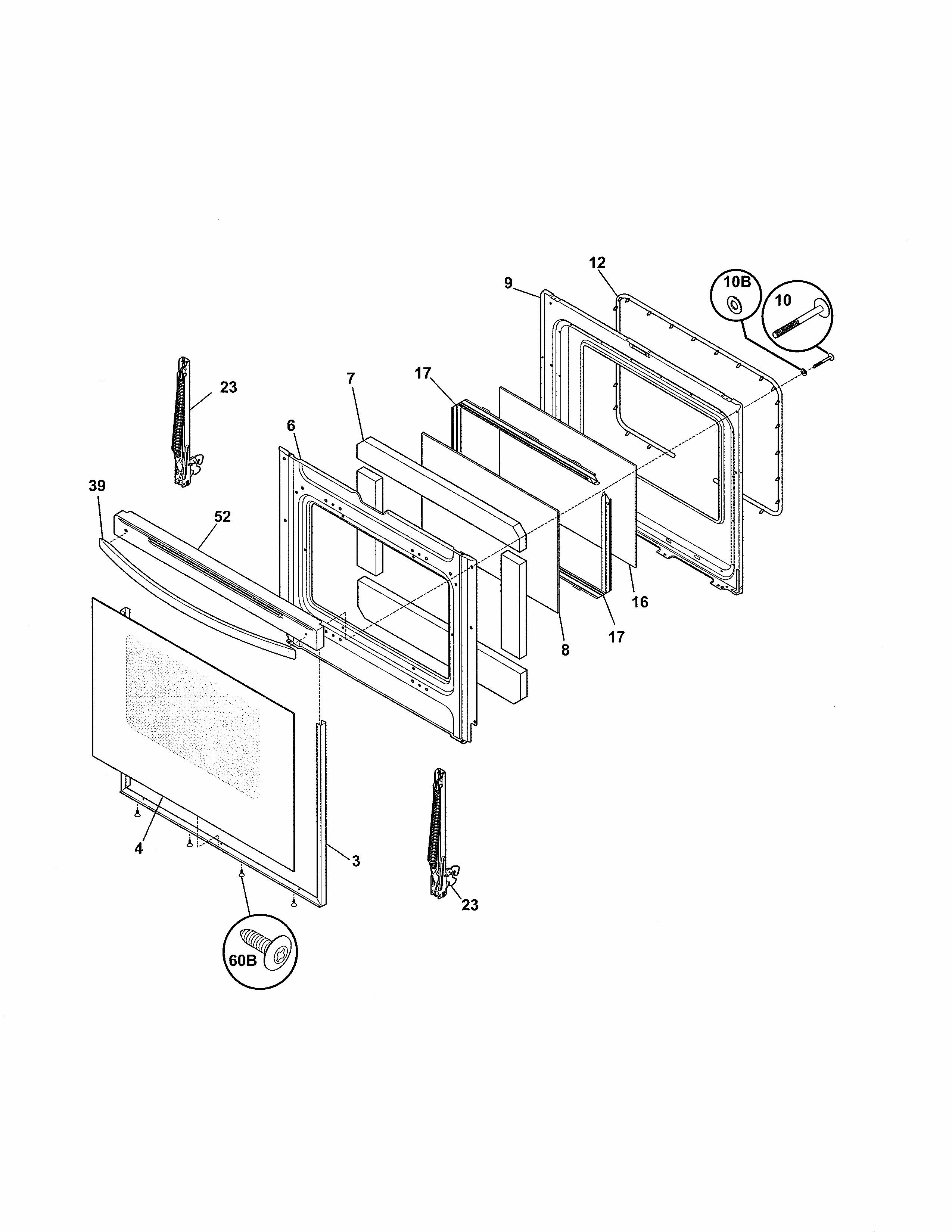 Door Diagram and Parts List for 79092202016  Kenmore Range