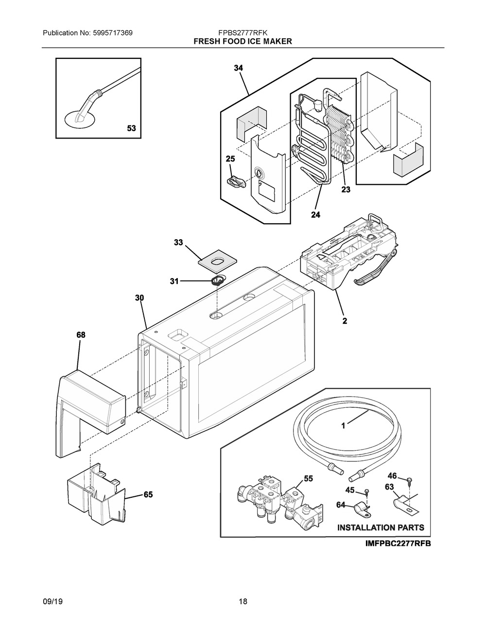 Fresh Food Ice Maker Diagram and Parts List for FPBS2777RFK  Frigidaire Refrigerator