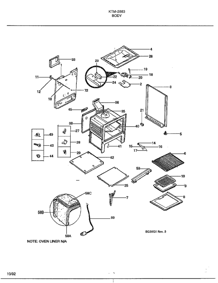 Body Page 3 Diagram and Parts List for 2883  Frigidaire Range
