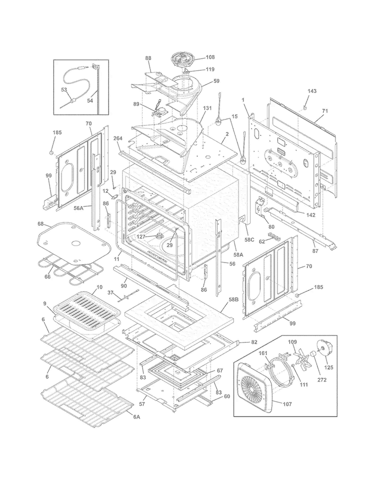 Body Diagram and Parts List for FGEW3065PFC  Frigidaire Wall Oven