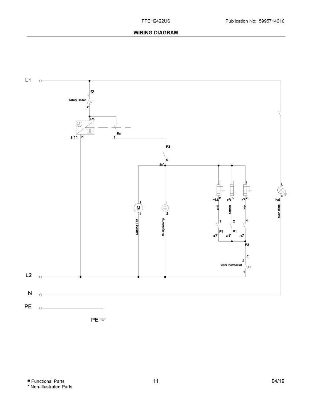 Wiring Diagram Diagram and Parts List for FFEH2422US  Frigidaire Range