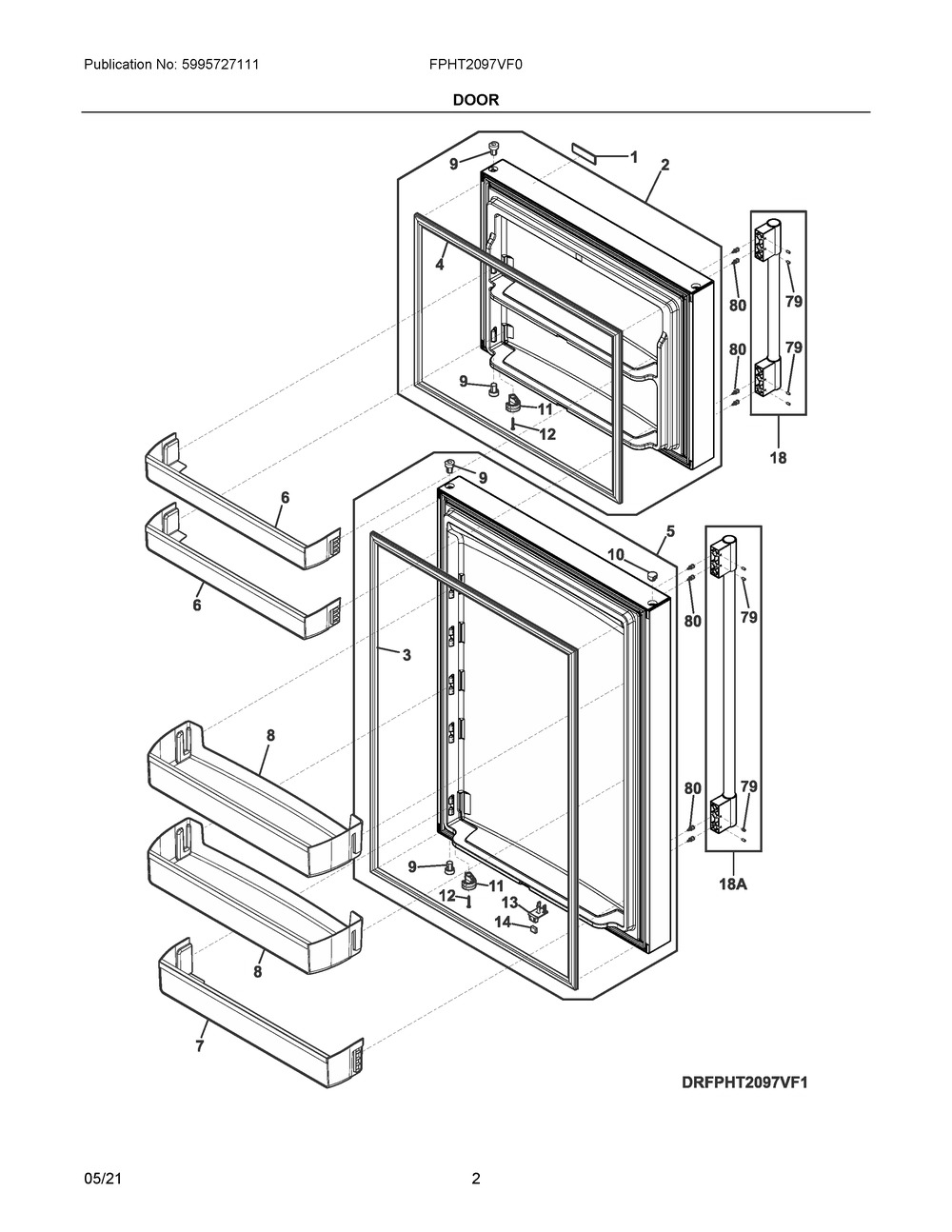 Door Diagram and Parts List for FPHT2097VF0  Frigidaire Refrigerator