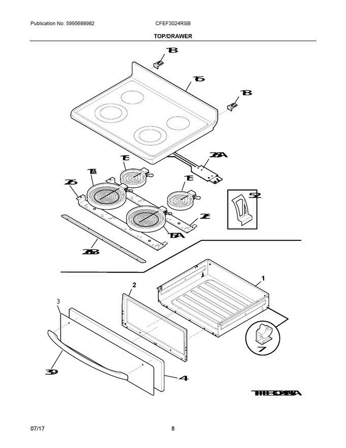 04 - Top/drawer Diagram and Parts List for CFEF3024RSB  Frigidaire Range