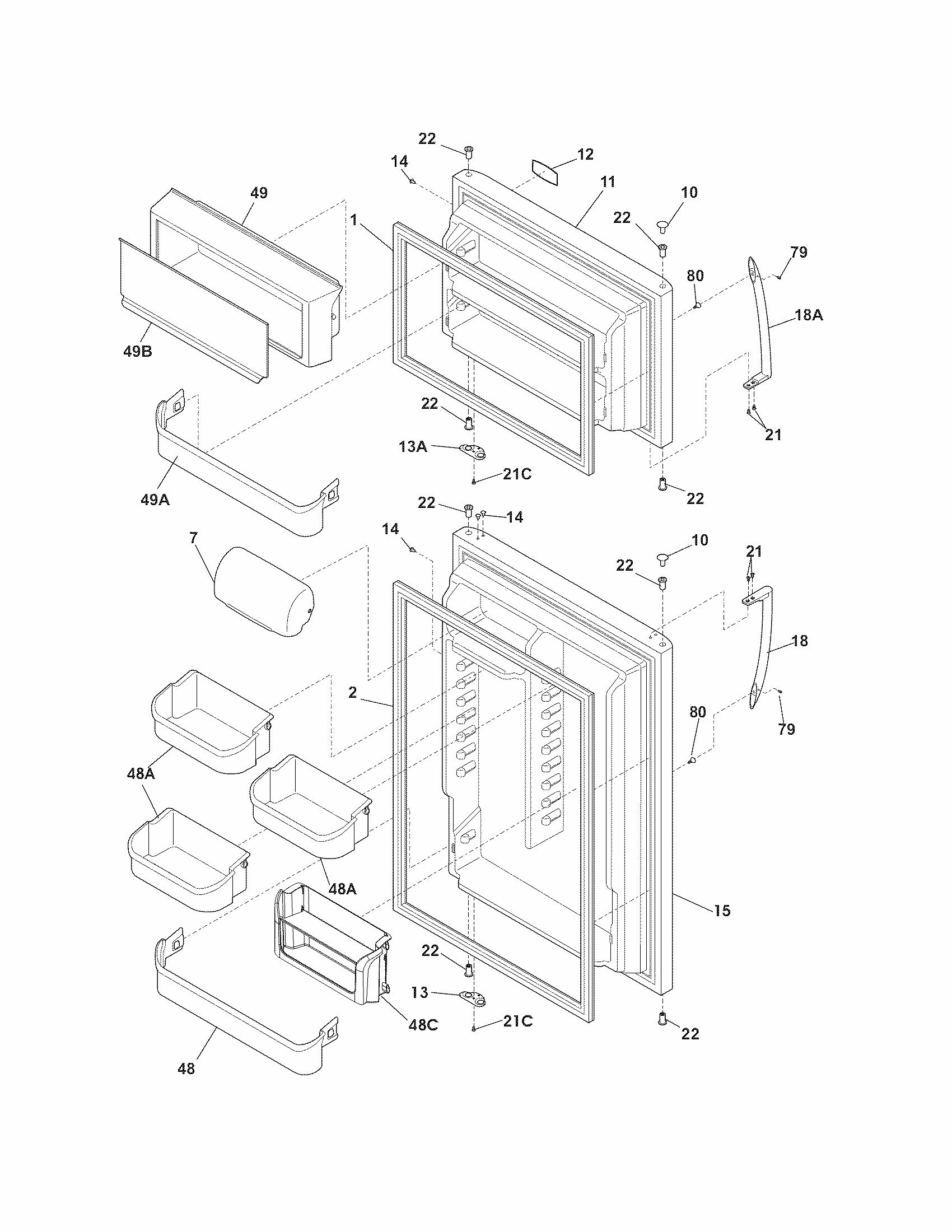 Doors Diagram and Parts List for FGUI2149PF0  Frigidaire Refrigerator