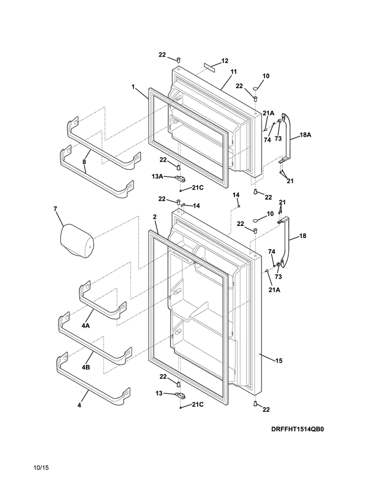 Doors Diagram and Parts List for FFHT1514QW3  Frigidaire Refrigerator